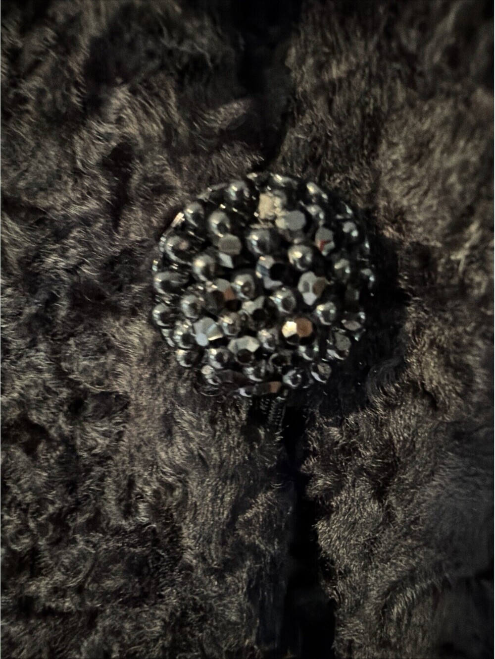 VTG 1950s Persian Lamb Coat Black Women Sz M Fox Collar Bead Buttons Seeger Fur - Picture 3 of 10